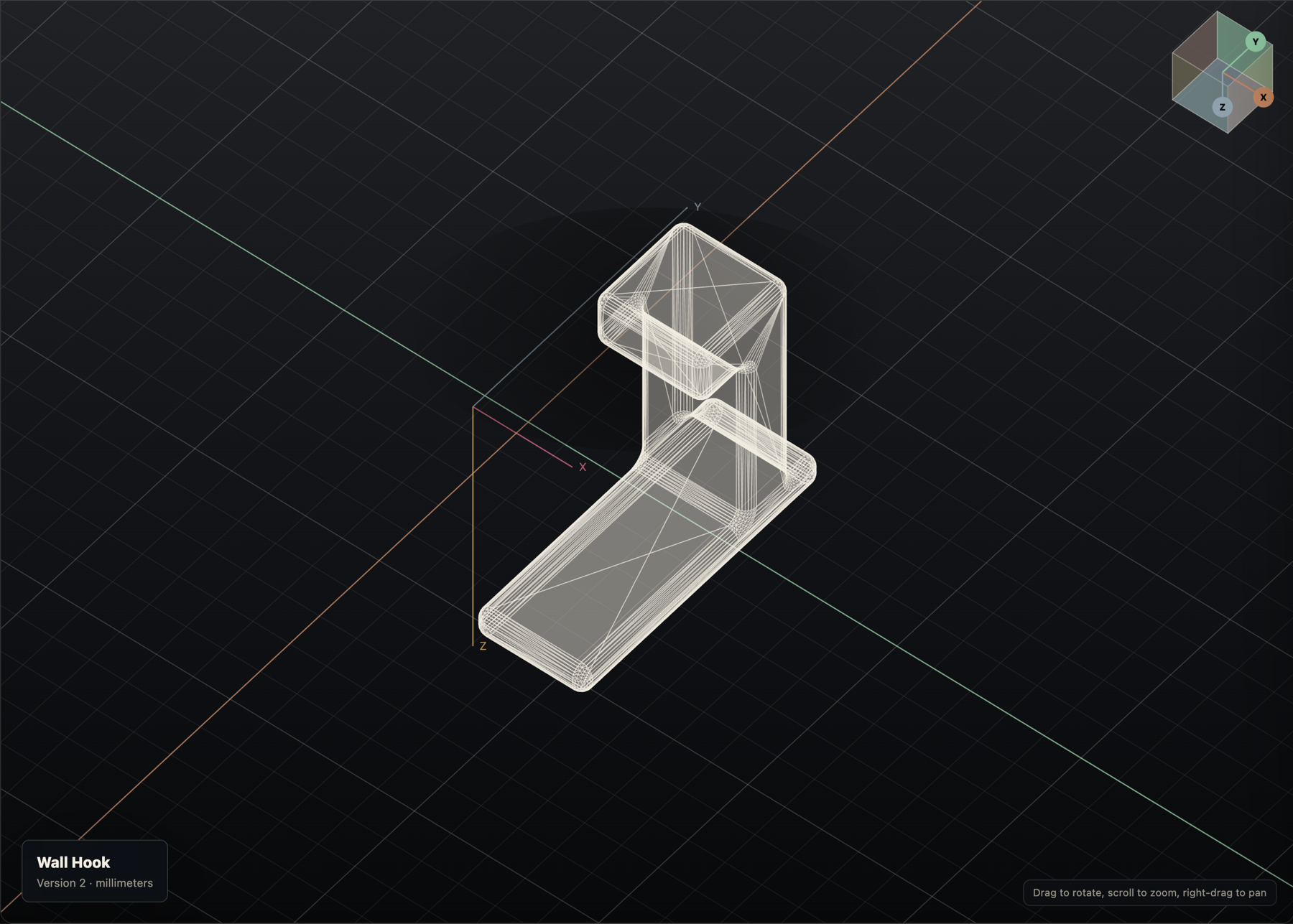 Wall Hook model in the PurCad 3D viewport